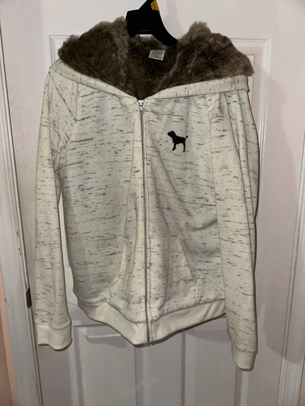 Victoria's Secret Cream Speckled Faux-Fur Lined Zip Hoodie